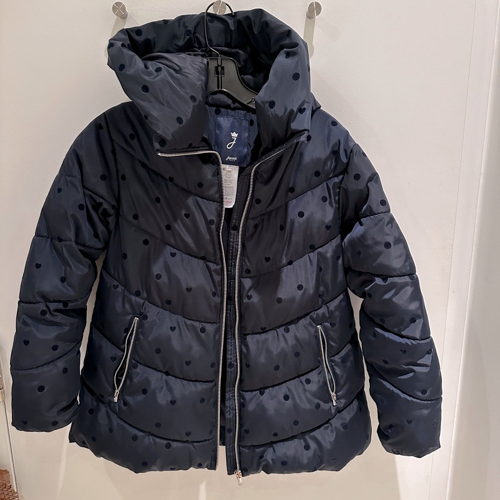 Jacadi girls puffer parka in navy dots size 12a